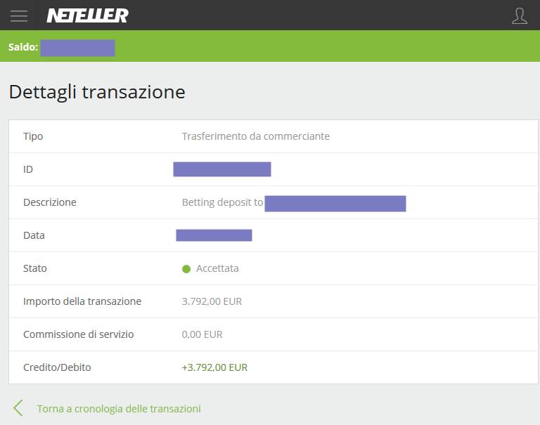 cronologia delle transazioni on eWallet